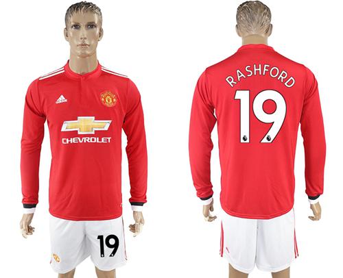 Manchester United #19 Rashford Red Home Long Sleeves Soccer Club Jersey - Click Image to Close